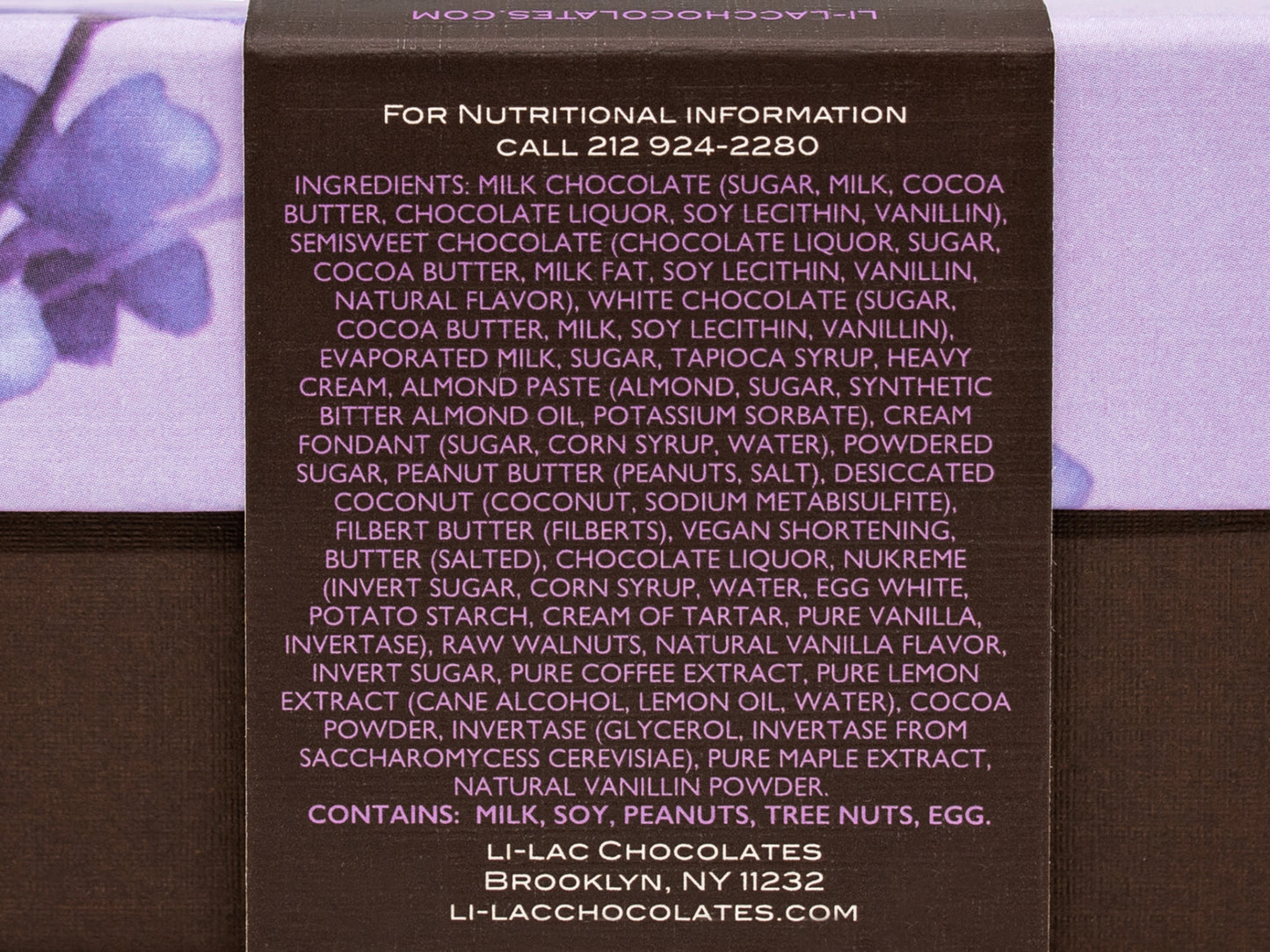 The back panel of the 20 piece French Assortment with Ingredient information