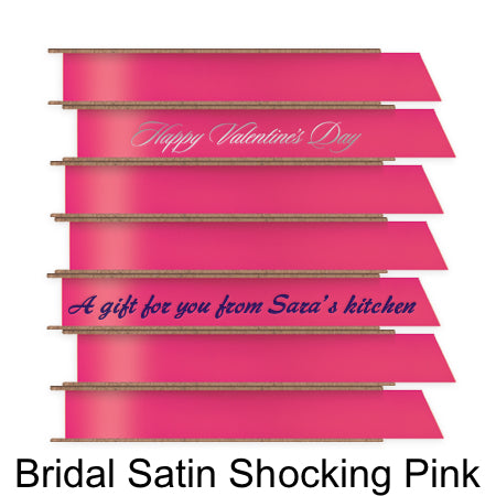 I Love You Valentine ribbon in black script printed on 5/8 hot pink single  face satin